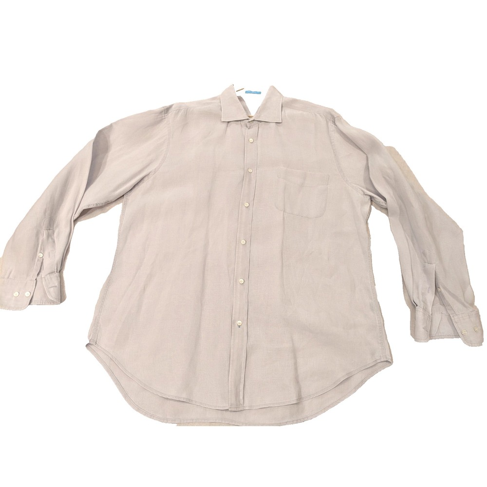 J. Mclaughlin Button Up Linen Shirt Mens L Beach/Formal Light Gray‎ Long Sleeve - Picture 11 of 16